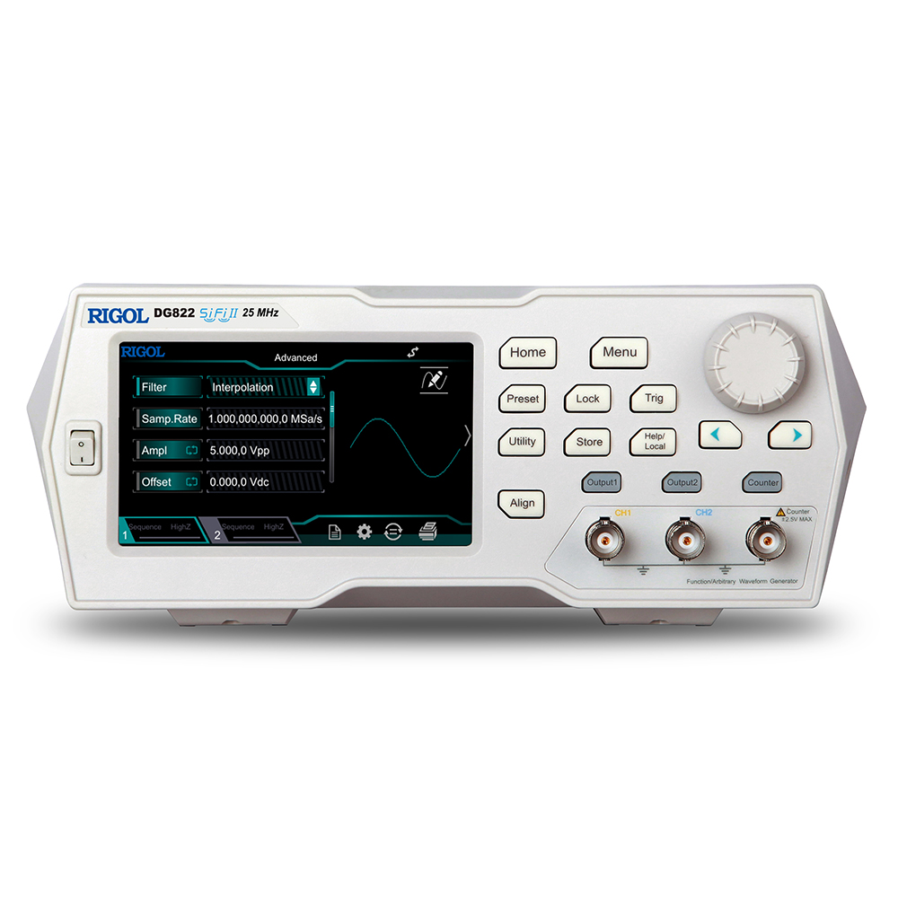 Arbitrary Waveform Function Generator 25MHz, 2 channel, 125MSa/s sample rates, 16bit resolution, 2Mpt memory depth, 7 digits/s counter Rigol DG822