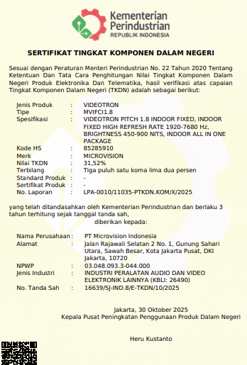 MICROVISION VIDEOTRON INDOOR AIOP MVIFCI1.8 - MR 148 Inch (TKDN(%) 31.52)