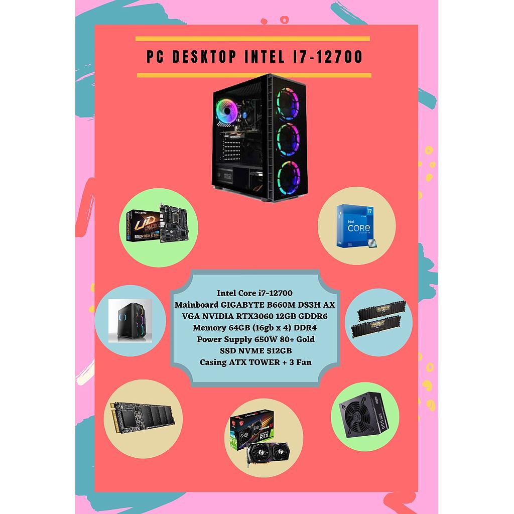 PC Intel i7-12700 Gen12 (MB GA B760M DS3H AX/64GB/RTX 3060 12GB/512GB)