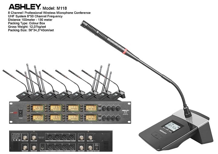 Mic Wireless Conference Podium ASHLEY M118 Multi 8 Mic Channel ORIGINAL