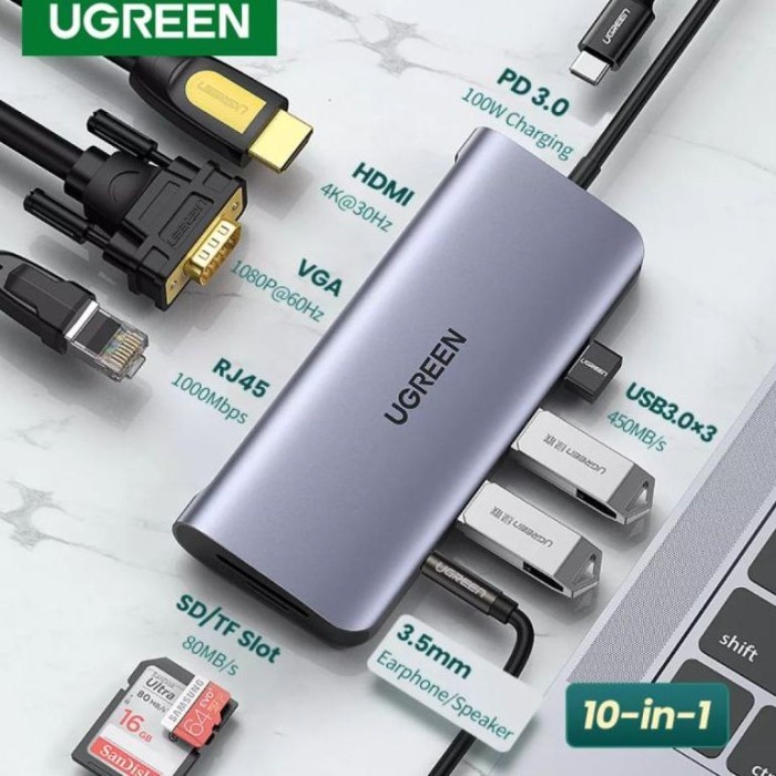 UGREEN Adapter USB HUB Port MacBook IPAD 10 IN 1 UGREEN Type C Mini 3.0 - 10IN1-CM179