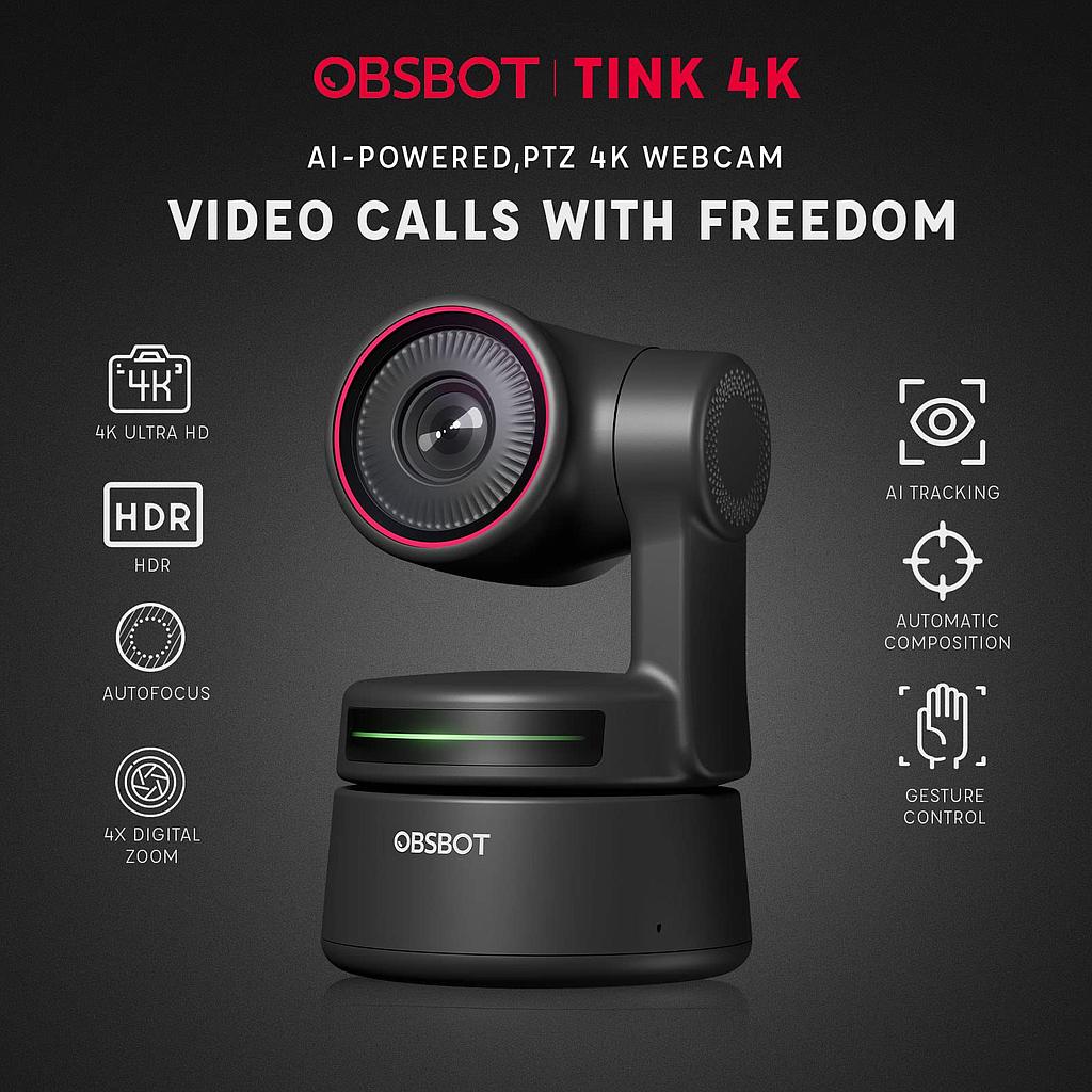 OBSBOT Tiny 4K AI-Powered PTZ Webcam