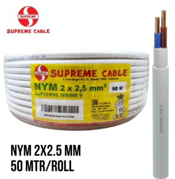 SUPREME Kabel NYM 2x2,5 mm2 Panjang 50 meter | TKDN 96,72%