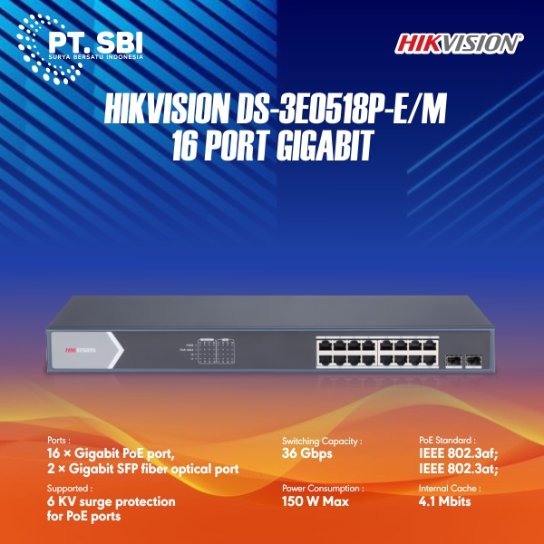 HIKVISION DS-3E0518P-E/M 16 Port Gigabit Unmanaged POE Switch (N-42)