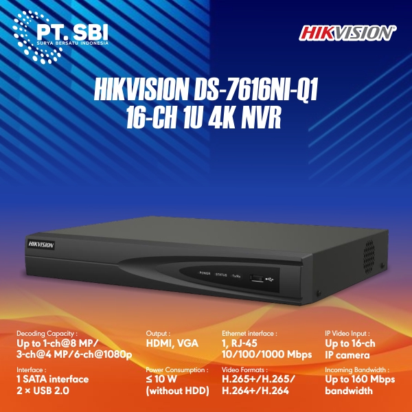 HIKVISION DS-7616NI-Q1 16-ch 1U 4K NVR (N-43)