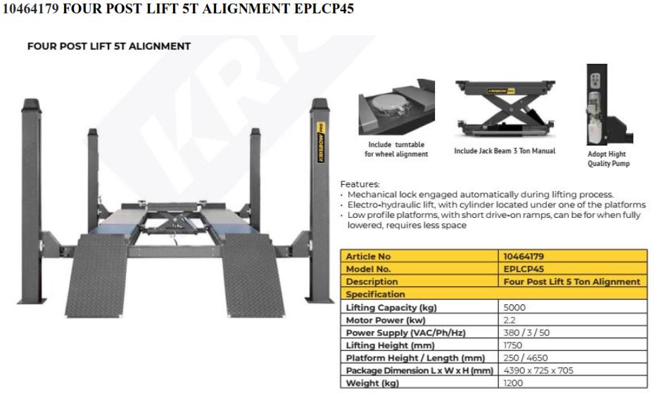 Krisbow FOUR POST LIFT 5T (N-233)
