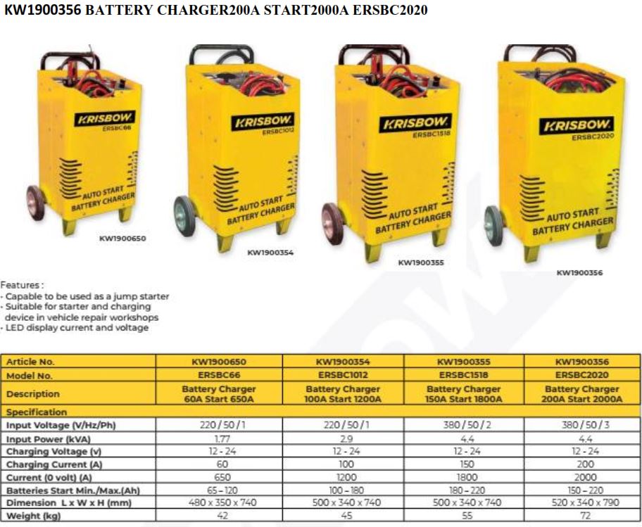 Krisbow BATTERY CHARGER200A (N-237)