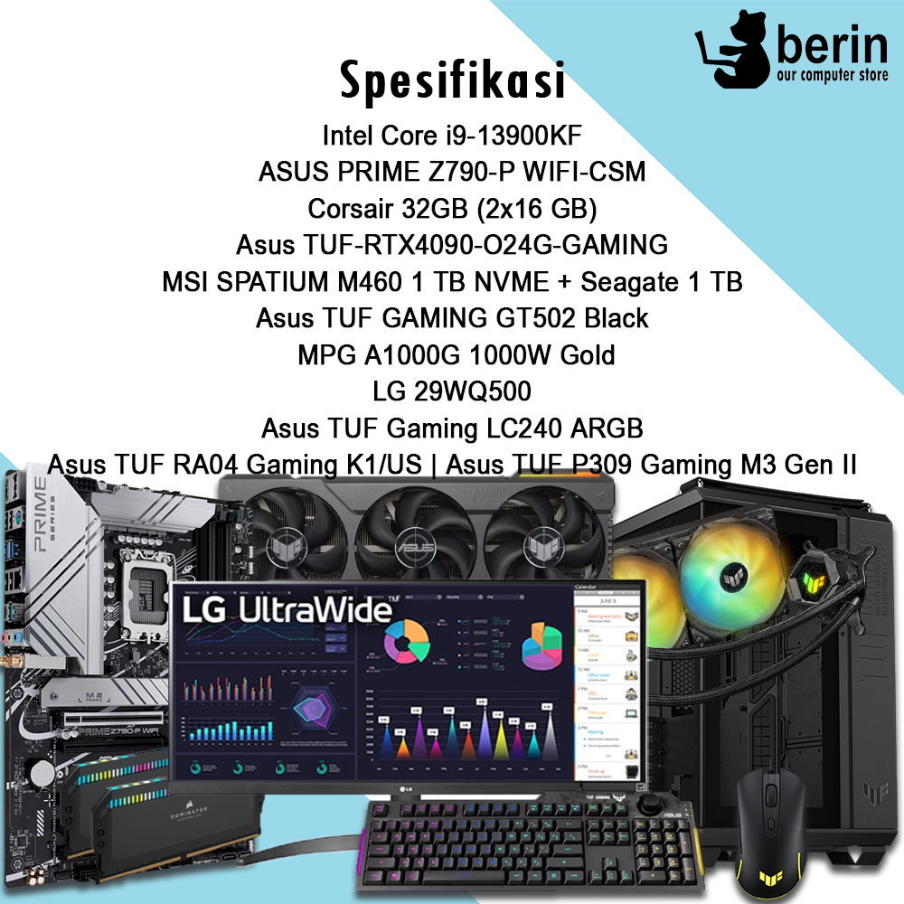 PC Rakitan i9-13900K 32GB 1TB SSD+1TB HDD RTX 4090 1000W - LG 29WQ500 (A-147)