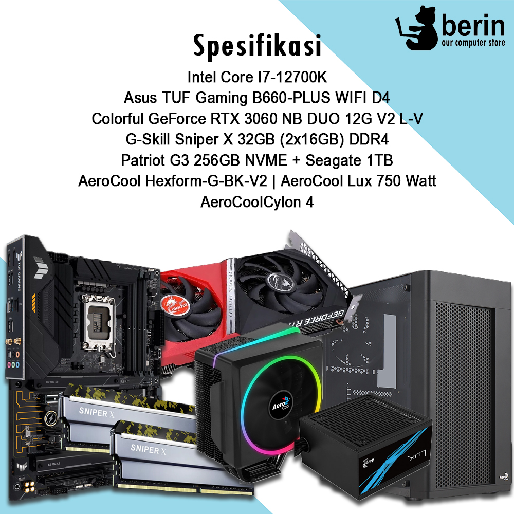 PC Rakitan i7-12700K 32GB 256GB+1TB RTX 3060 750W (A-175)