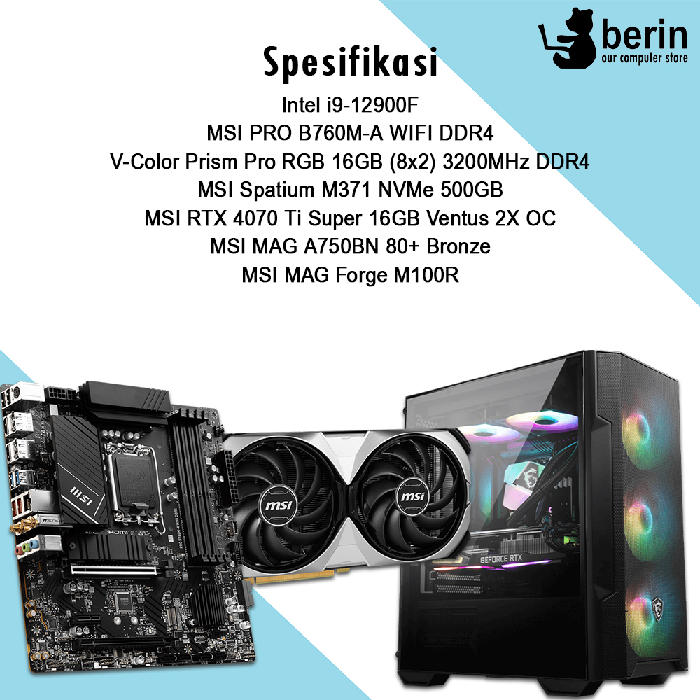 PC Rakitan i9-12900F 16GB 500GB RTX 4070Ti 750W (N-82)