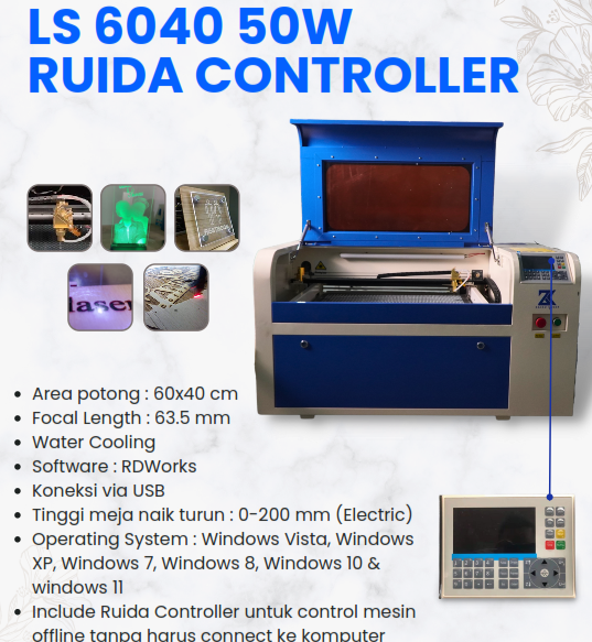 CNC Laser CO 2 LS 6040 50W Ruida Controller