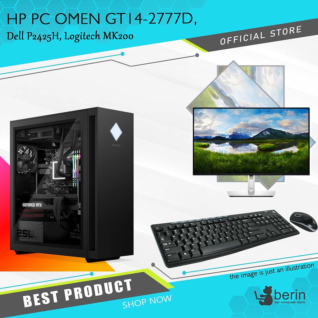 HP PC OMEN GT14-2777d,Monitor Dell P2425H, Keyboard mouse Logitech MK200