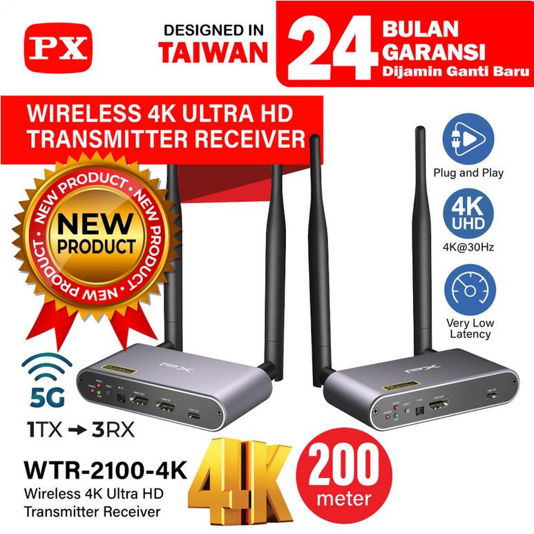 Wireless Video Transmitter Receiver Monitor Audio 4K PX WTR- 2100-4K