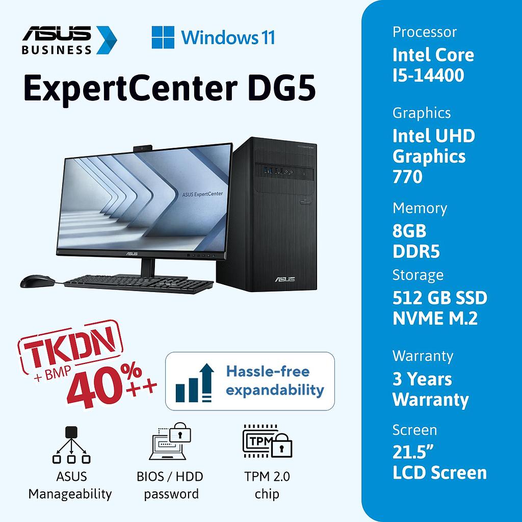 Asus PC Desktop DG500MER-585W (Intel Core i5-14400/8GB/512GB SSD/Win 11/Monitor 21.5&quot;/TKDN=29.15%)
