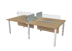 INDOVICKERS Workstation 4 Person STUDIO Straight Leg M:600x1200 Modesty HL, Front Screen Glass Sandblast, Side Screen Fabric, CVCA 3H