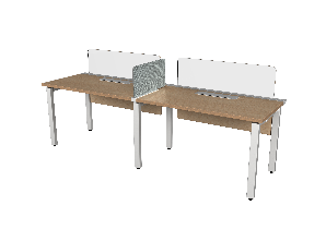INDOVICKERS Workstation 2 Person STUDIO Straight Leg M:600x1200 CVCA 3H, Side Screen Fabric, Front Screen Glass Sanblast, Modesty HL - Linier