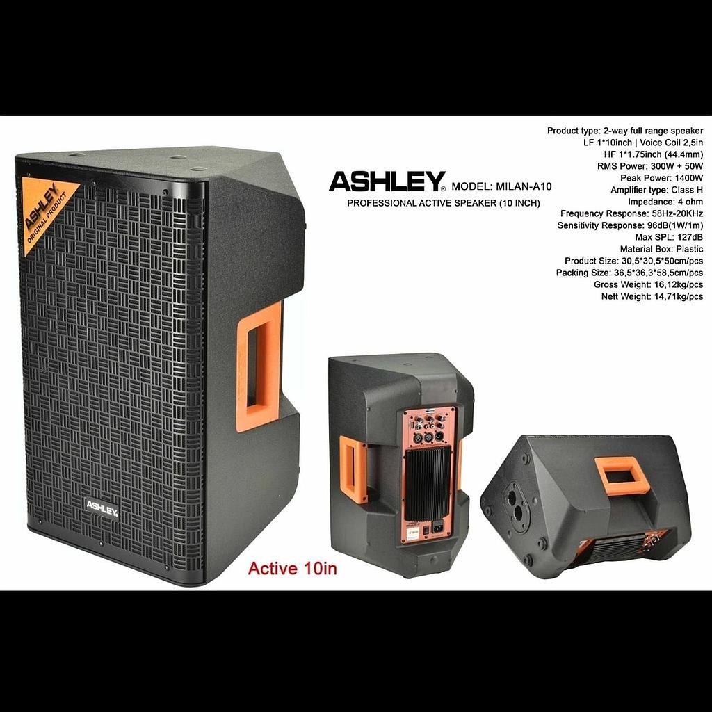 Speaker Aktif 10" ashley milan a10 + Bracket  (NON TKDN)