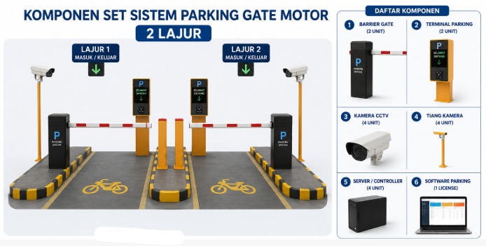 Project Sistem Parking gate motor Terintegrasi Command Center  2 Lajur  (panjang gate 3 mater) Opsi 3A - Sesuai Standarisasi ITS