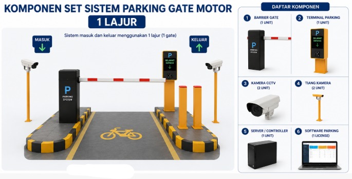 Project Sistem Parking gate motor Terintegrasi Command Center 1 Lajur (panjang gate 3 mater) Opsi 2B