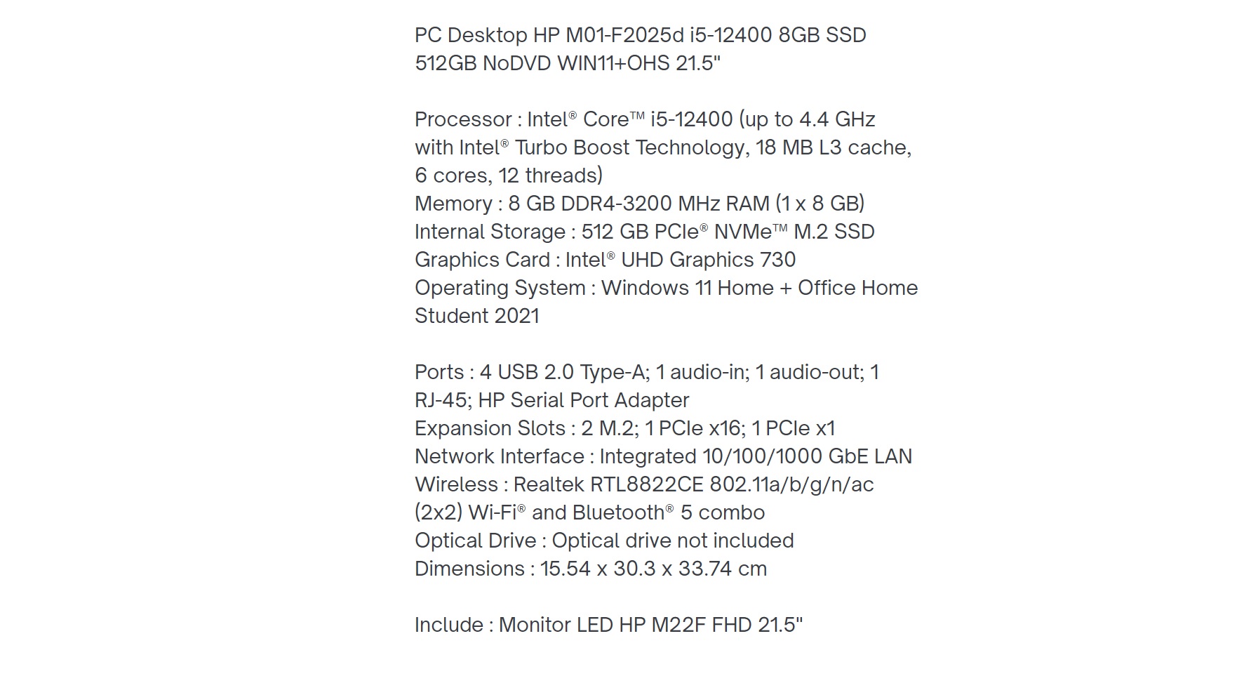 PC DESKTOP HP M01-F2025D