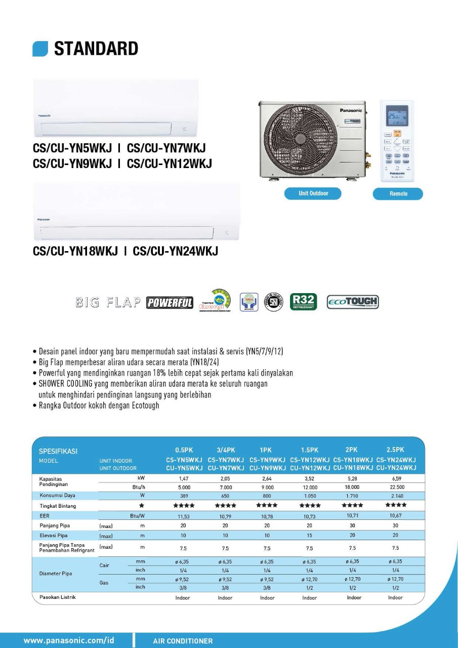 AC 2 PK PANASONIC CS-YN18WKJ