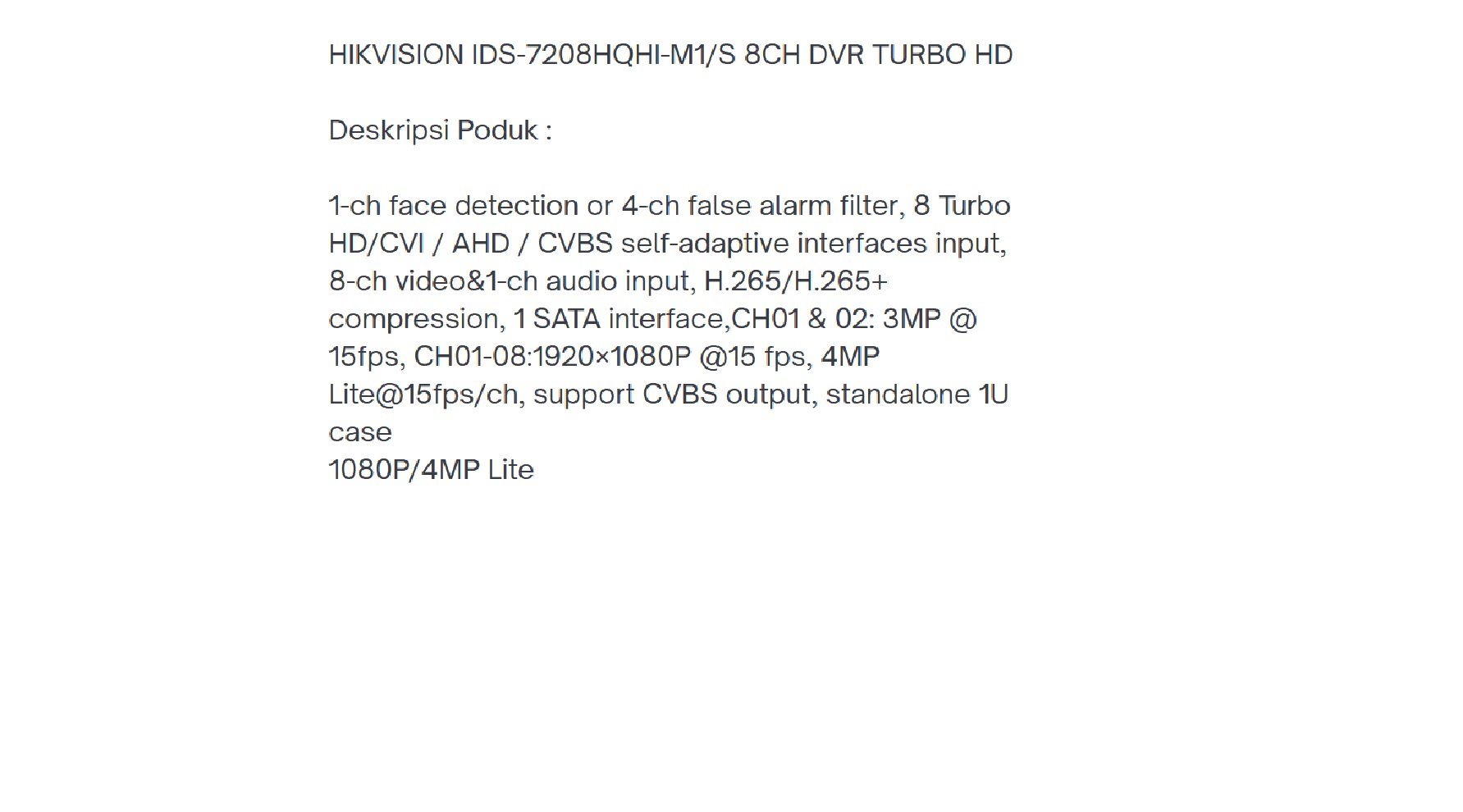 HIKVISION 8CH IDS-7208HQHI-M1/S