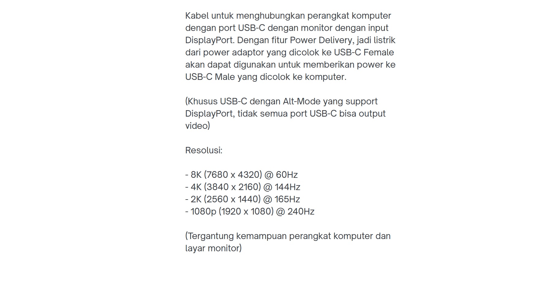 USB-C to Dpi Cable 1M