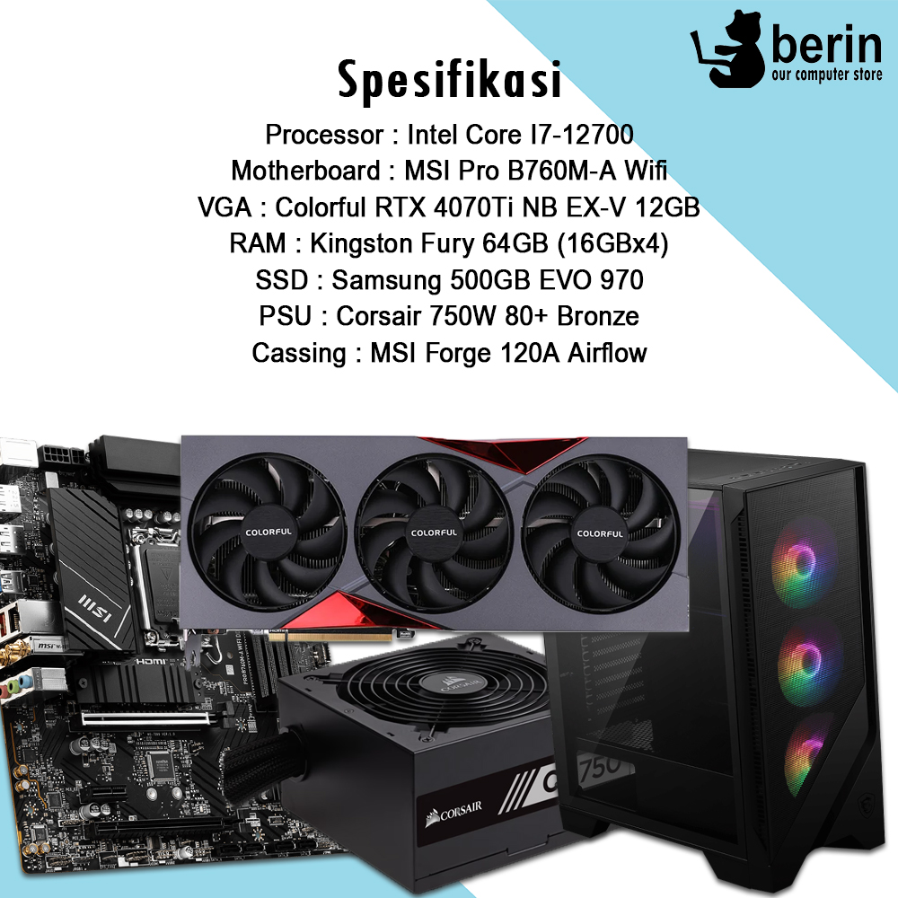 PC Rakitan i7-12700 64GB 500GB RTX 4070Ti 750W (N-263)