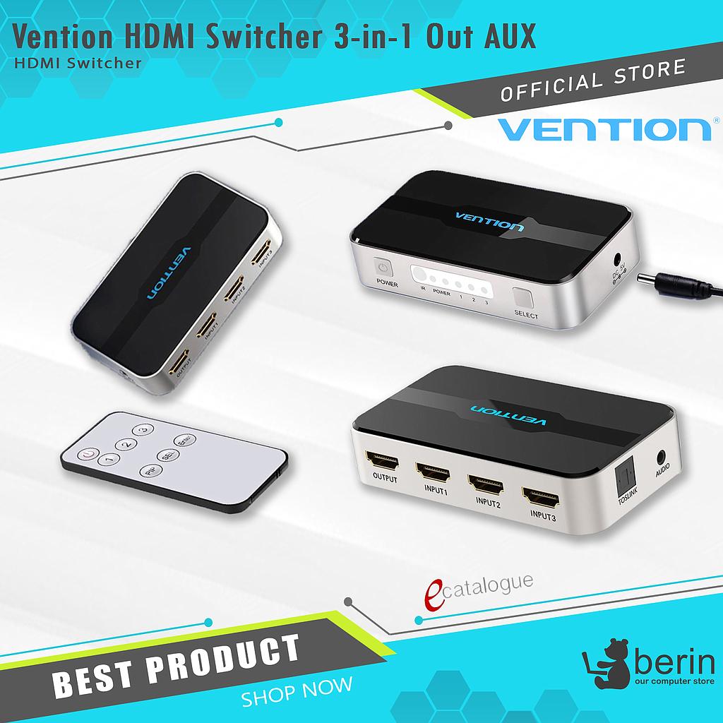VENTION HDMI Switcher 3-in-1 Out with Optical SPDIF AFJ AUX Output