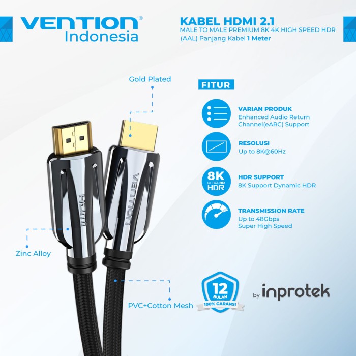 Vention Kabel HDMI 2.1 Male to Male 8K 4K High Speed HDR 3 meter | Non TKDN