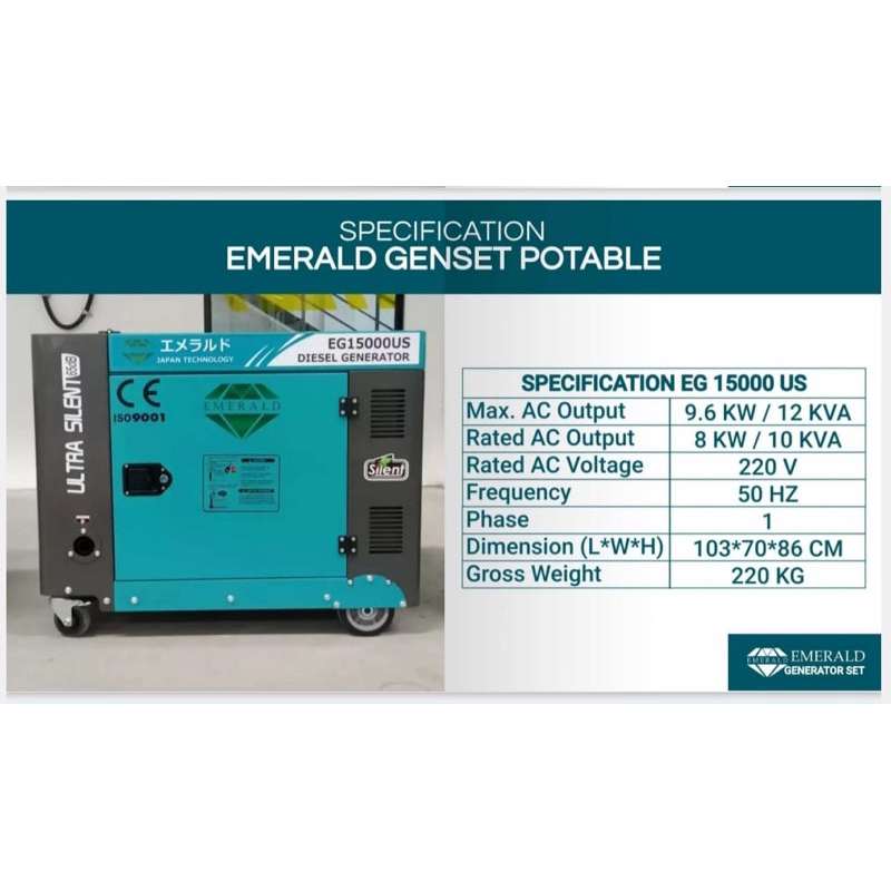 Emerald EG15000US Silent Genset (Non TKDN) + ATS AMF + Instalasi