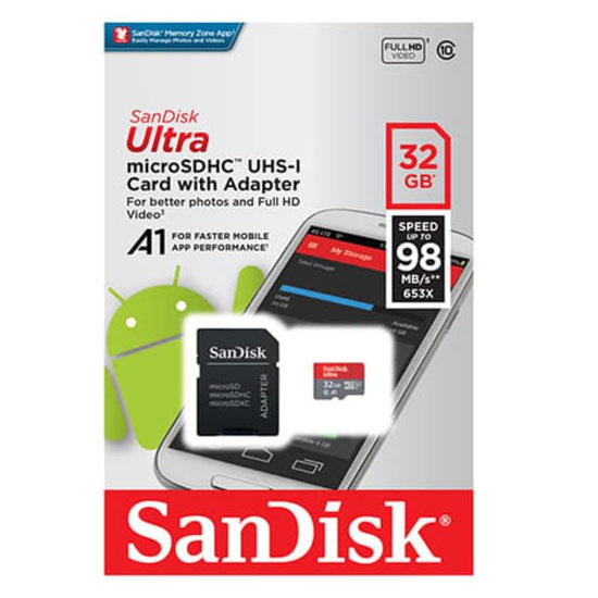Sandisk Ultra MicroSDHC A1 U1 98MB/S 653x – 32GB